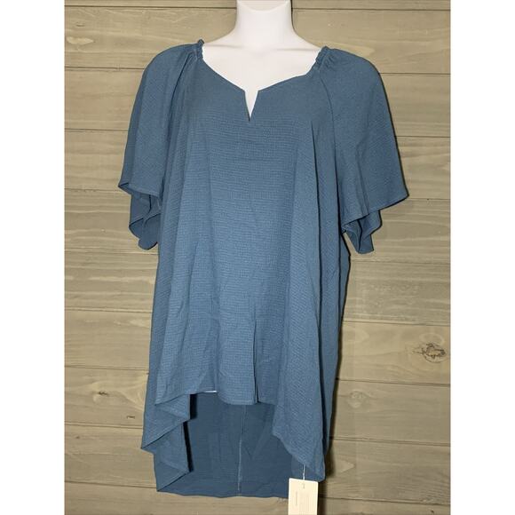 Bloom Chic V Neck Short Sleeve Top Tunic Womens Size 26 Blue Nwt - Picture 1 of 5
